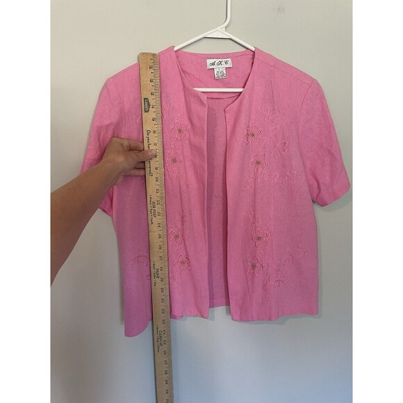 Vintage 2 Piece Linen Dress Set Sz L Dress With Short Sleeve Jacket Embroidered - Picture 8 of 16